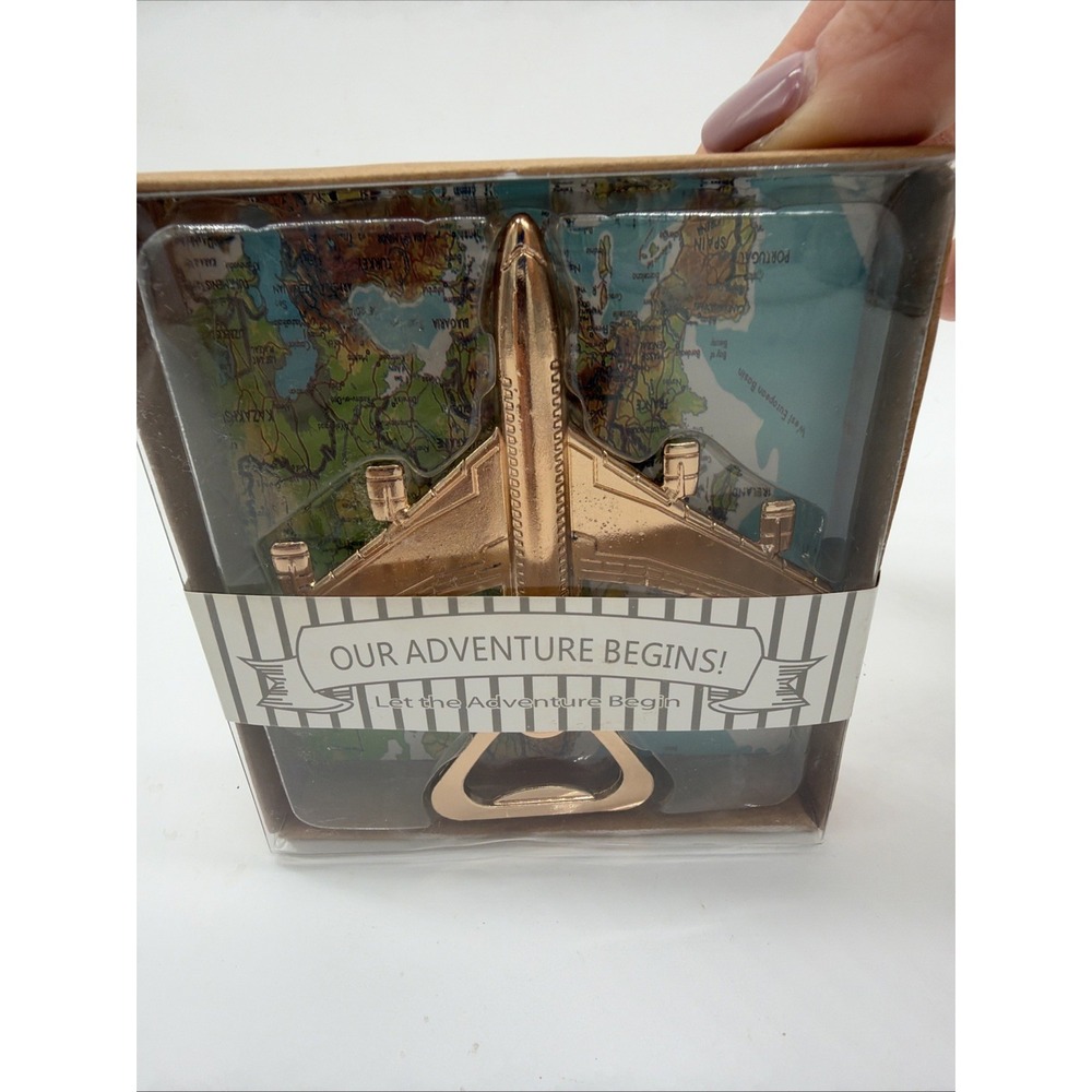 Novelty Gold Toned Airplane Bottle Opener 4" X 4" NEW Office Gift